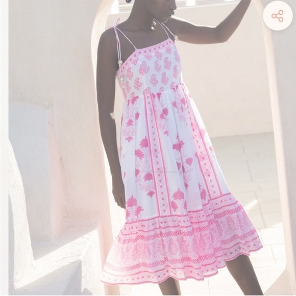 NWT Oliphant TIE STRAP MIDI- JAIPUR PINK MIDI dress Floral - Picture 2 of 10